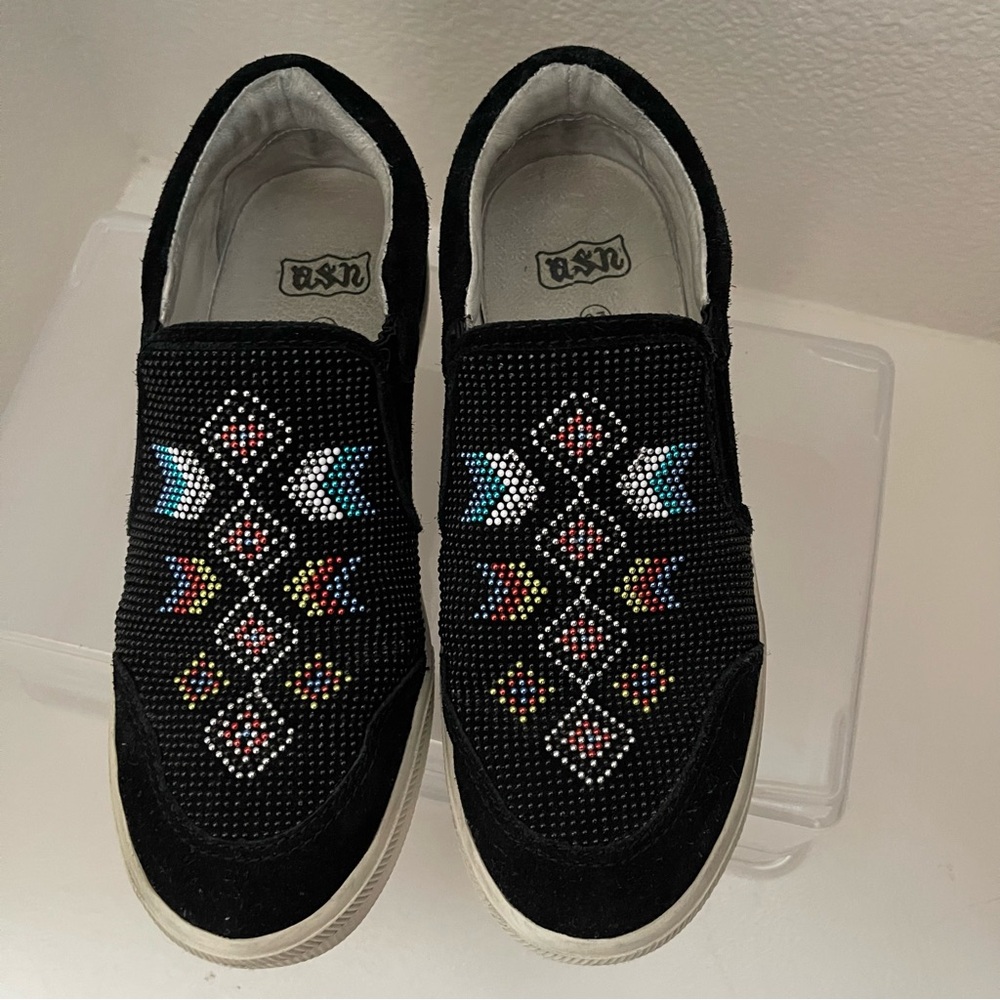 ASH Black Beaded Suede Leather Slip-On Sneaker Size 6.5 - 7 US / 37 EU
